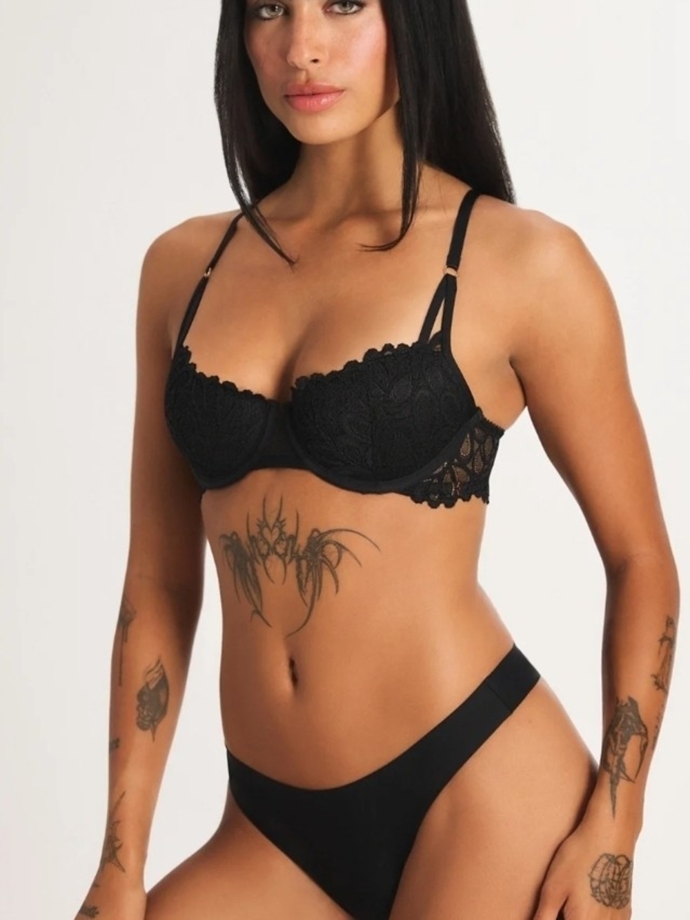 Savage X Fenty Not Sorry Lined Balconette Bra Black Lace NWOT 32D Boudoir